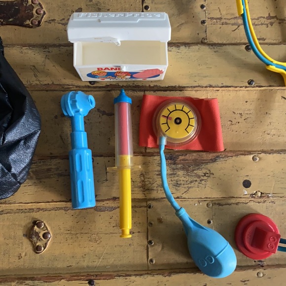 VINTAGE FISHER-PRICE BLACK DR.'S BAG MEDICAL EXAM BAG & ACCESSORIES INSTRUMENTS - Picture 2 of 5